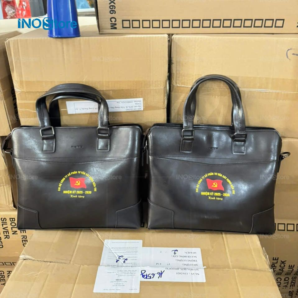 Đặt mua cặp da c&ocirc;ng sở in logo l&agrave;m qu&agrave; tặng sự kiện